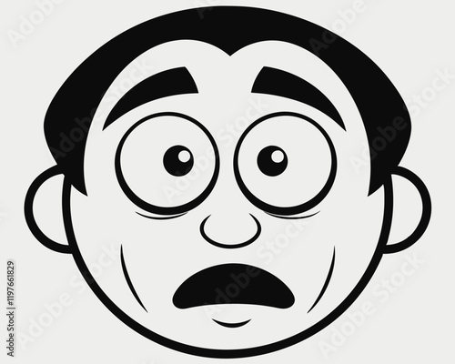 Cartoon Facial Expressions in Black and White Line Art for Emotive Character Design