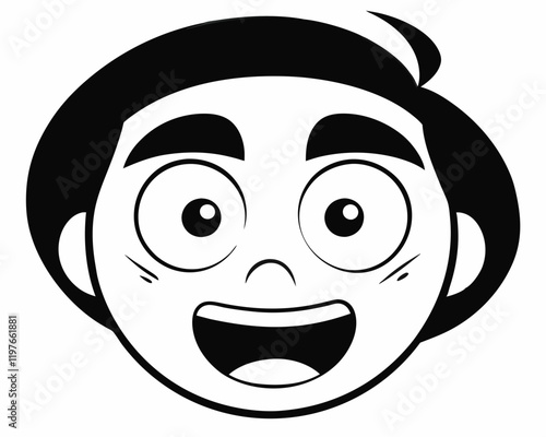 Cartoon Facial Expressions in Black and White Line Art for Emotive Character Design