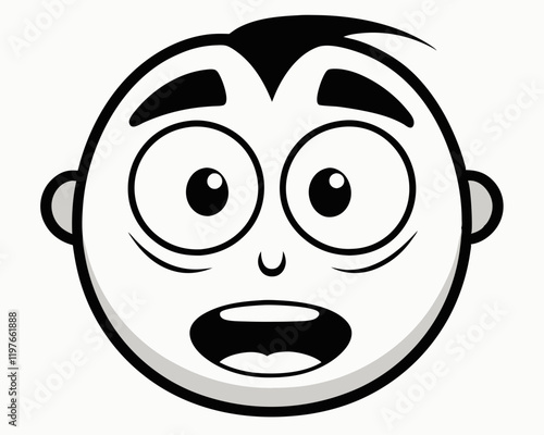 Cartoon Facial Expressions in Black and White Line Art for Emotive Character Design