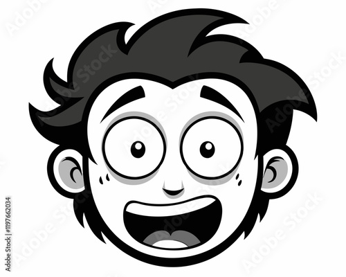 Cartoon Facial Expressions in Black and White Line Art for Emotive Character Design