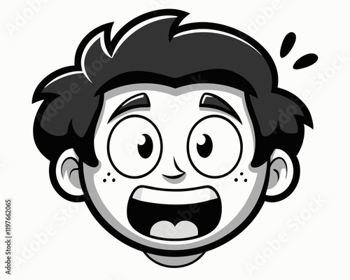 Cartoon Facial Expressions in Black and White Line Art for Emotive Character Design