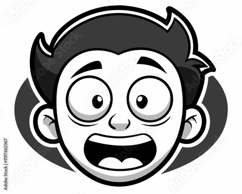 Cartoon Facial Expressions in Black and White Line Art for Emotive Character Design
