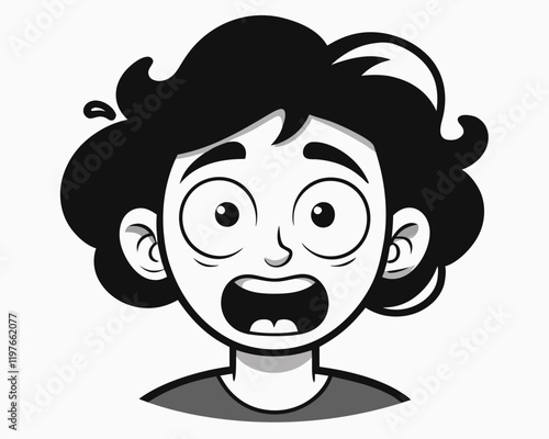 Cartoon Facial Expressions in Black and White Line Art for Emotive Character Design