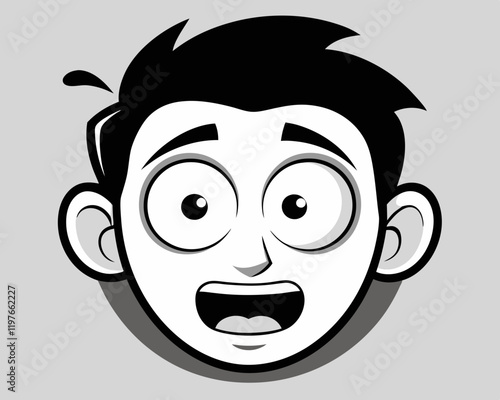 Cartoon Facial Expressions in Black and White Line Art for Emotive Character Design