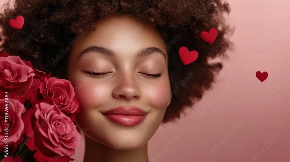 A woman joyfully holds a vibrant bouquet of red roses, symbolizing love and affection, perfect for celebrating Valentine's Day. A woman joyfully holds a vibrant bouquet of red roses, symbolizing love and affection, perfect for celebrating Valentine's Day.