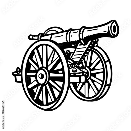 A hand drawn style icon of antique french cannon