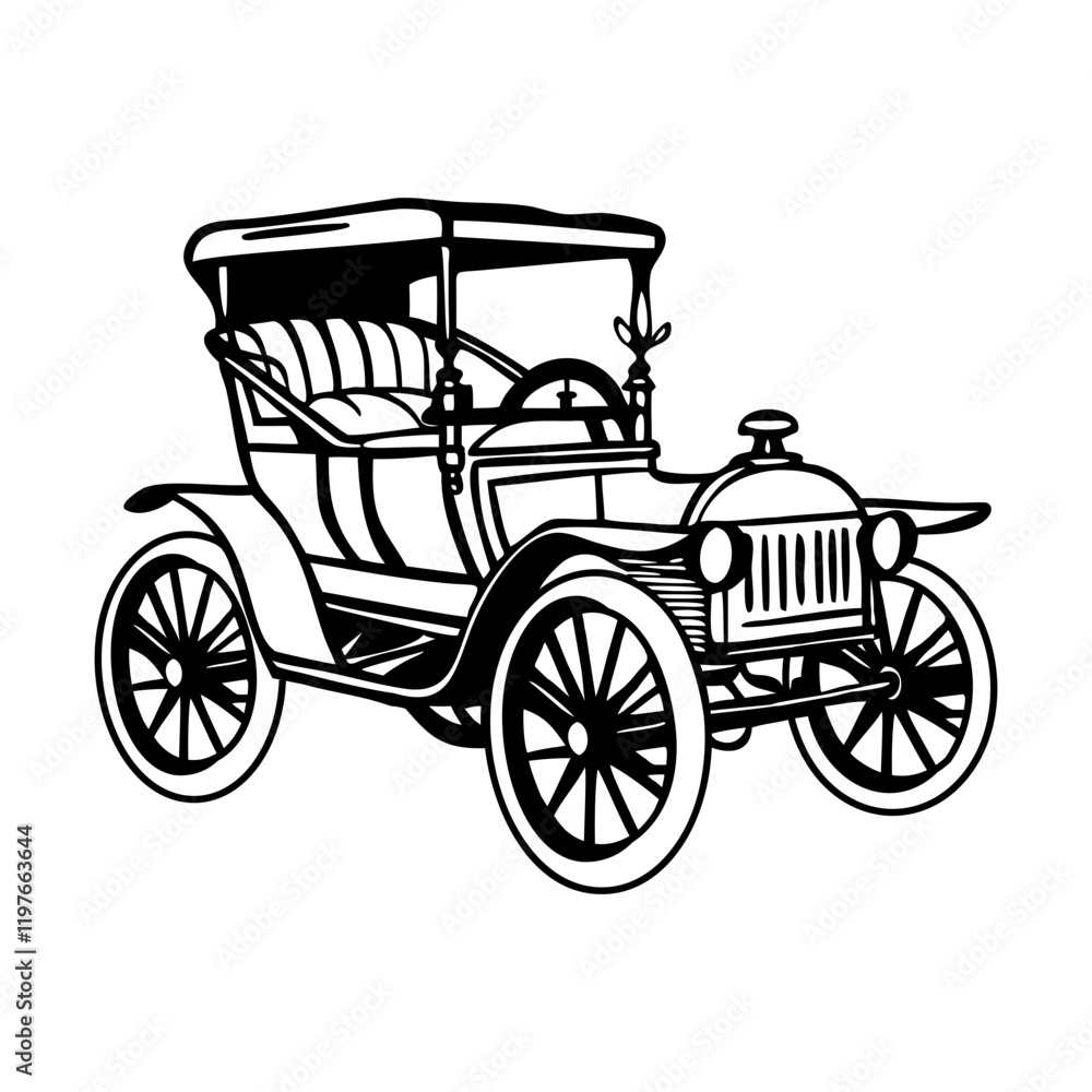 Fototapeta premium Vintage old car icon in doodle style