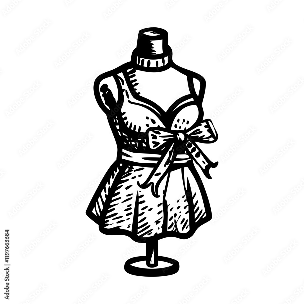 Beautiful dress display icon in sketchy style Beautiful dress display icon in sketchy style