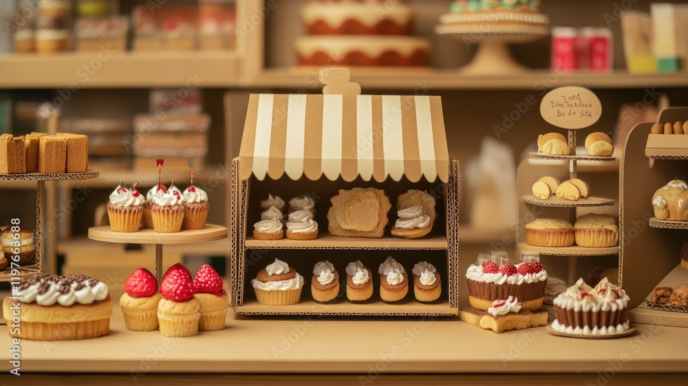 Assortment of beautifully arranged pastries at bakery Assortment of beautifully arranged pastries at bakery