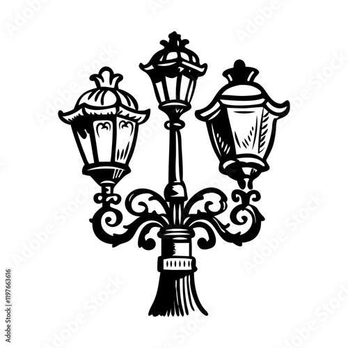 Antique streetlamp icon in drawing style