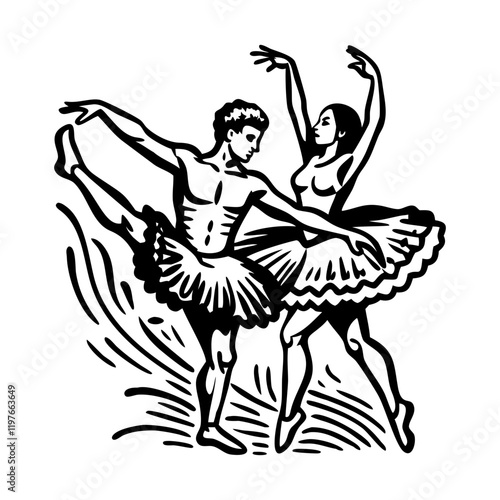 French dancer performance icon in hand drawn style