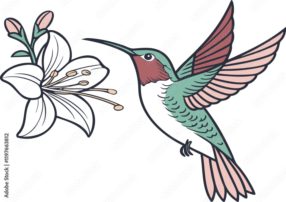 Fototapeta premium illustration of a bird with flower