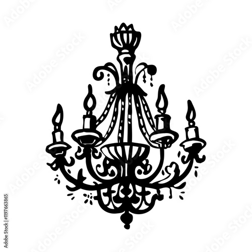 Antique chandelier icon in hand drawn style