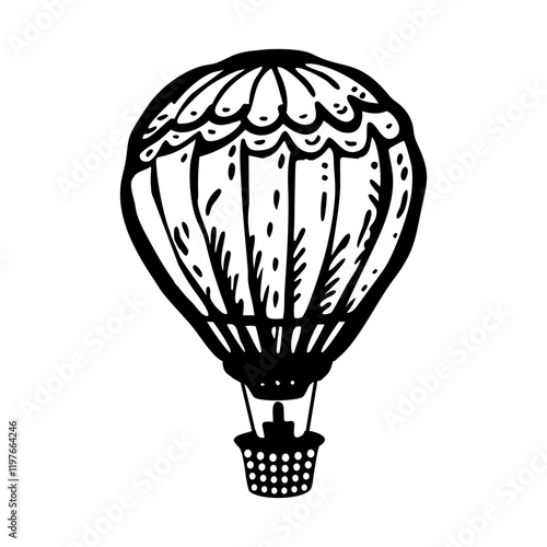 Hot balloon icon in hand drawn style