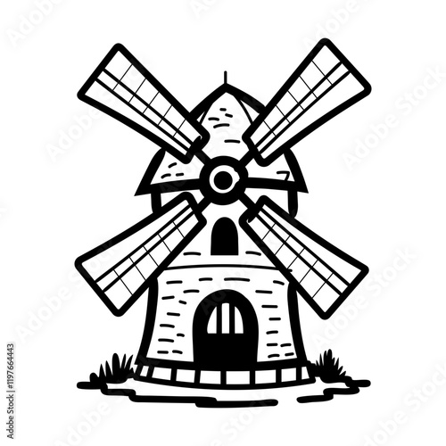 A hand drawn style icon of moulin rouge