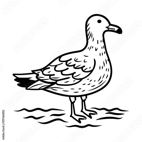 Seagull bird icon in hand drawn style