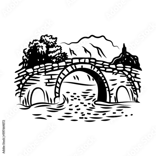 A sketchy style icon of historic stone bridge