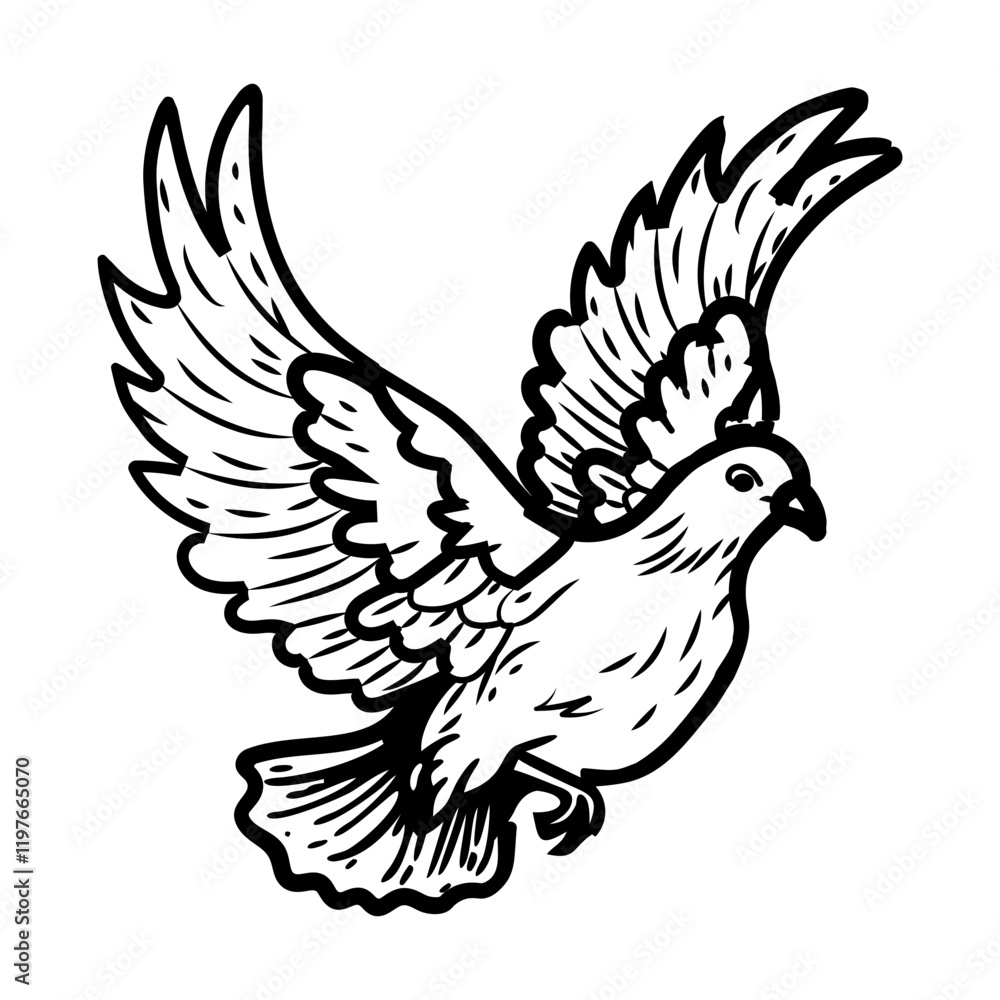 Obraz premium Dove flying icon in hand drawn style