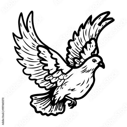 Dove flying icon in hand drawn style