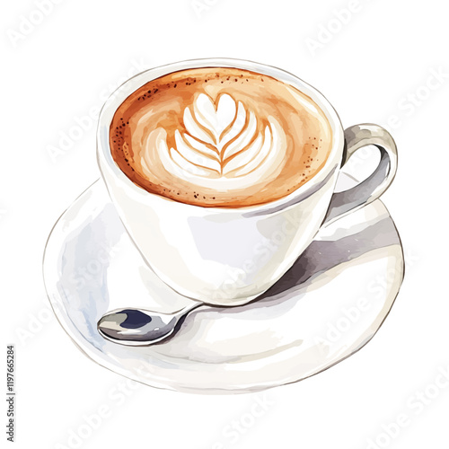 A watercolor vector painting of a Flat White, isolated on a white background. Flat White vector.

