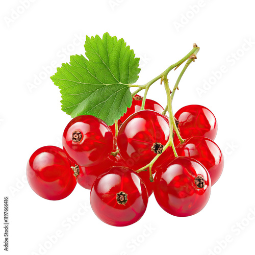 Fresh and Juicy Red Currants with Green Leaf Isolated on White Background Ready for Culinary Use and Decoration