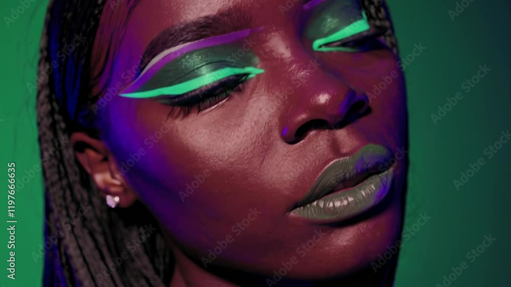 Close-up portrait of fashionable model with neon makeup Close-up portrait of fashionable model with neon makeup