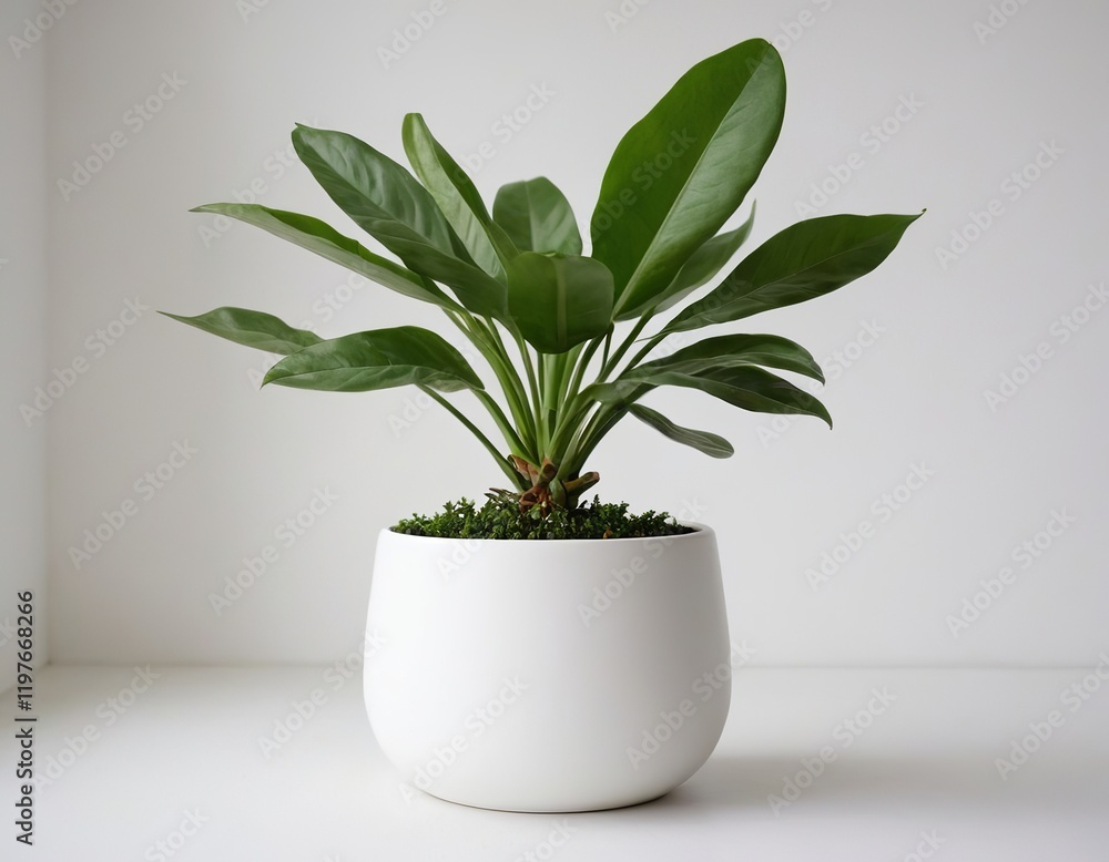 A vibrant green plant in a sleek white pot, enhancing modern home decor with its fresh appeal. A vibrant green plant in a sleek white pot, enhancing modern home decor with its fresh appeal.