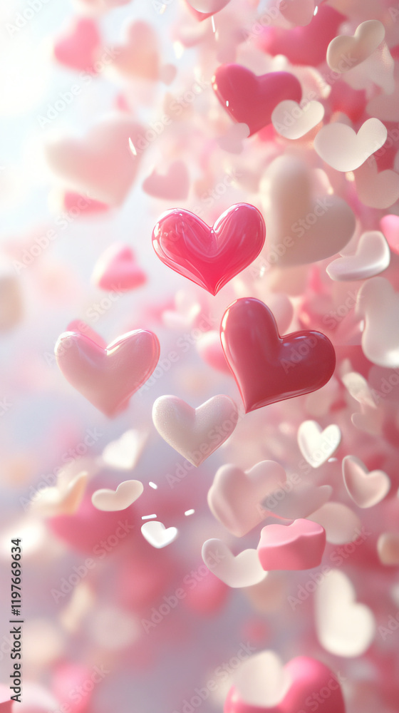 Sweet Valentine's Day vertical vector greeting card template with empty copy space with a delicate pink and white gradient, decorated with small candy hearts and rose petals Sweet Valentine's Day vertical vector greeting card template with empty copy space with a delicate pink and white gradient, decorated with small candy hearts and rose petals