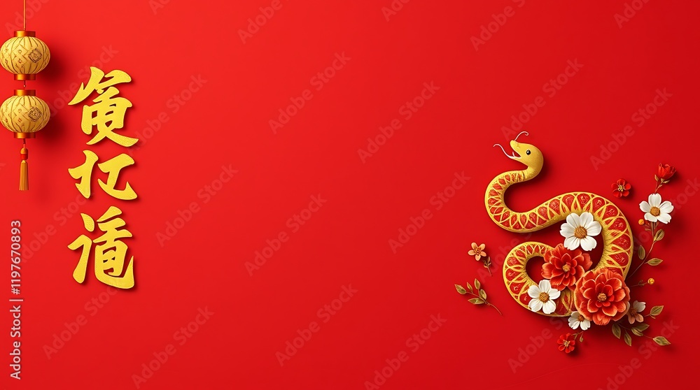 Luxury Red and Gold Chinese New Year 2025 Background – Creative Snake Zodiac Design with Lanterns and Floral Motifs, Chinese New Year copy space background, 2025 Lunar New Year Celebration Luxury Red and Gold Chinese New Year 2025 Background – Creative Snake Zodiac Design with Lanterns and Floral Motifs, Chinese New Year copy space background, 2025 Lunar New Year Celebration