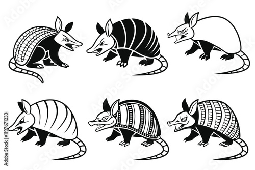 Angry armadillo  silhouette with white background