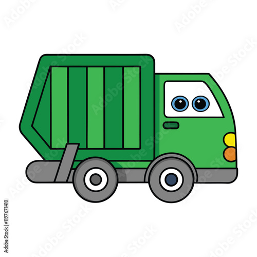 A minimalistic garbage front-loader truck icon, featuring a compact truck design with a front-loading mechanism, bold lines, and a clean, modern look for waste management themes.