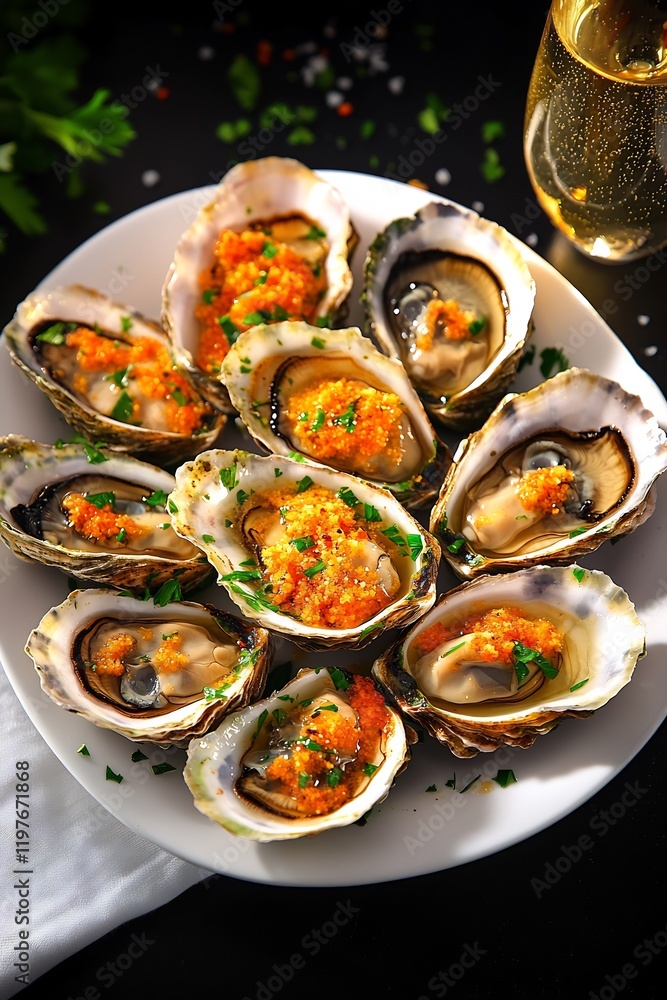 Delicious oysters gleam invitingly under warm light. AI Generated Delicious oysters gleam invitingly under warm light. AI Generated