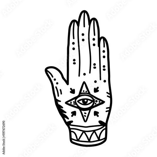 Mystic hand icon in doodle style