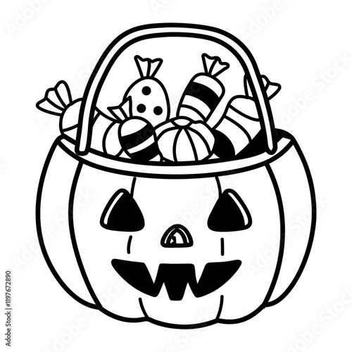 A hand drawn icon of halloween treat in a pumpkin basket