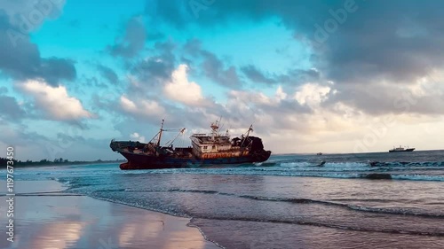 Shipwreck Malindi Jetty Pier Butwani Bridge Golden Beach Mnarani Road Malindi Kilifi County Morning Beach Sunrise Malindi Kilifi County Coastal Region Kenya Landscapes East Africa photo