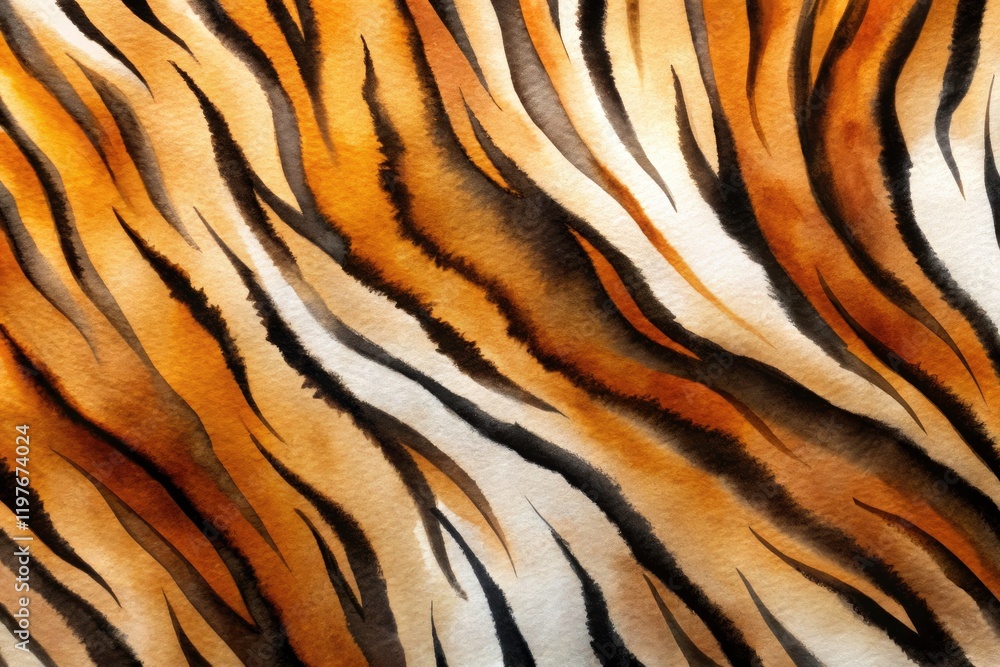 Abstract tiger stripes painted with earthy brown and black watercolor, showcasing a fluid, textured effect. Abstract tiger stripes painted with earthy brown and black watercolor, showcasing a fluid, textured effect.