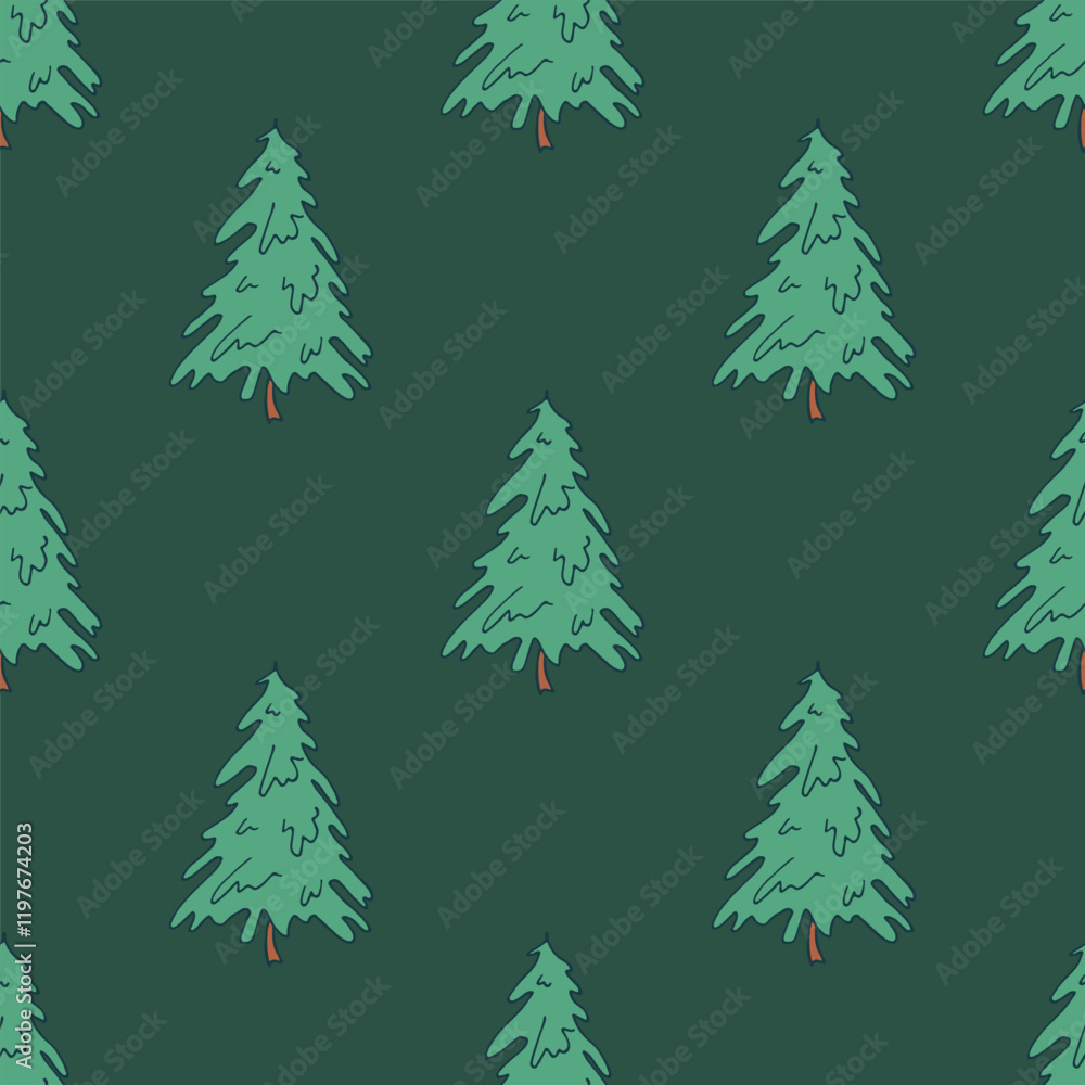 Obraz premium Seamless pattern with geometric minimal scandinavian Christmas tree doodle for decorative print, wrapping paper, greeting cards and fabric