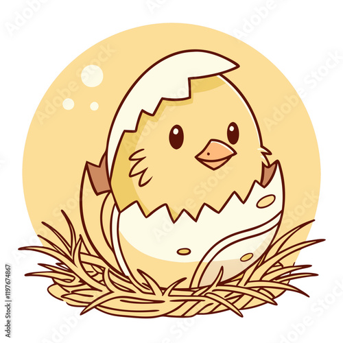 Adorable baby chick hatching from an egg, perfect for Easter, spring, or cute designs