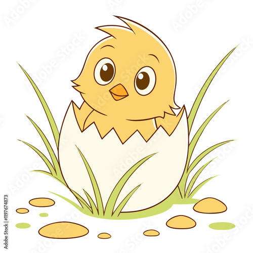 Adorable baby chick hatching from an egg, perfect for Easter, spring, or cute designs