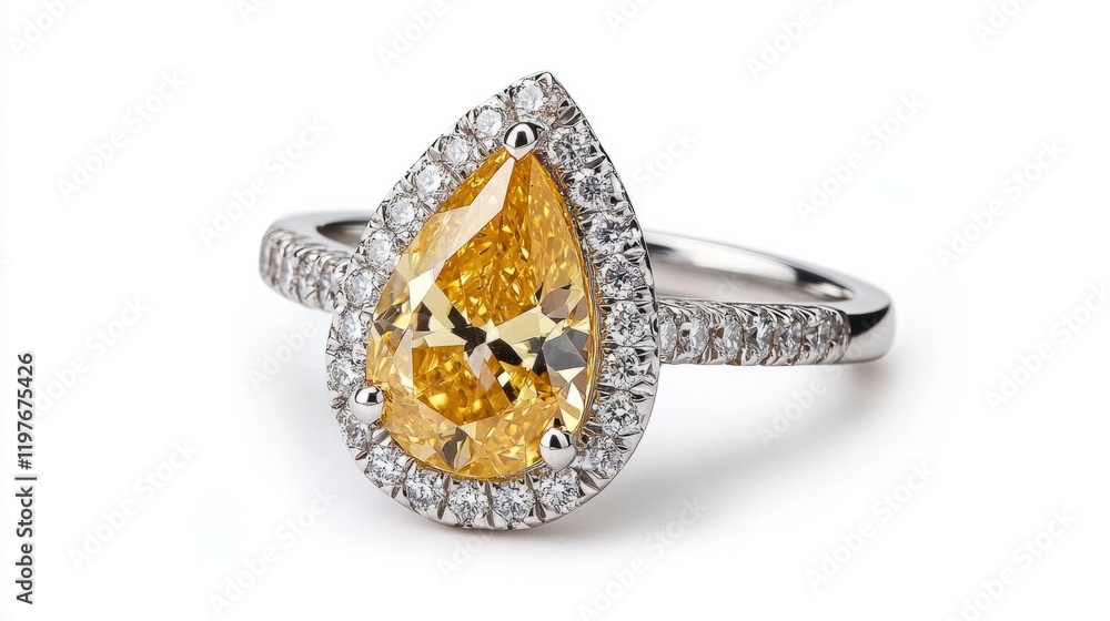 Ring design, pearl-shaped yellow diamond, generative ai Ring design, pearl-shaped yellow diamond, generative ai