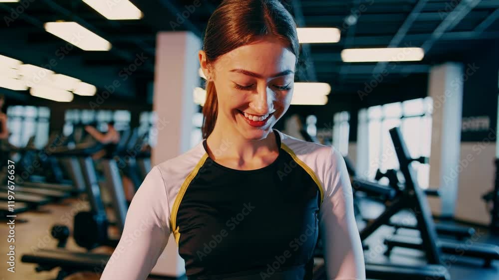 Cheerful fitness expert in gym attire Cheerful fitness expert in gym attire