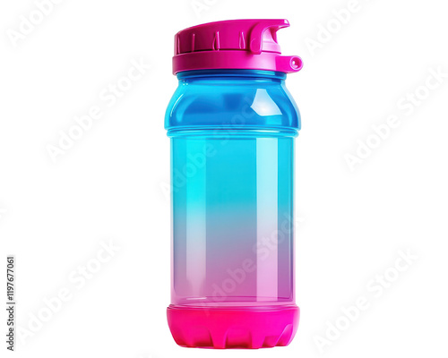 A vibrant, blue and pink gradient sports bottle perfect for hydration on the go during workouts and outdoor activities. photo