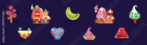 Candy and Sweet of Different Shape and Color as Game Element Vector Set