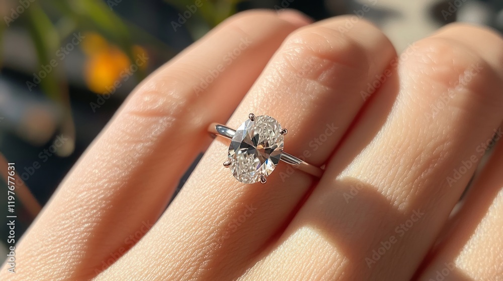 Obraz premium Ring design, oval solitaire diamond generative ai