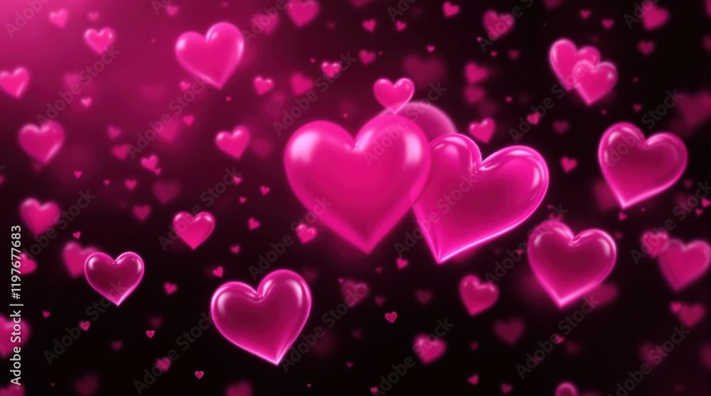 vibrant pink glowing hearts floating on a dark background, evoking love, romance, and a cheerful festive atmosphere for Valentine's Day or celebrations vibrant pink glowing hearts floating on a dark background, evoking love, romance, and a cheerful festive atmosphere for Valentine's Day or celebrations