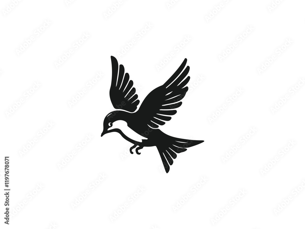 Obraz premium Elegant Silhouette of a Bird in Flight.A simple, elegant silhouette of a bird in flight against a pure white background.