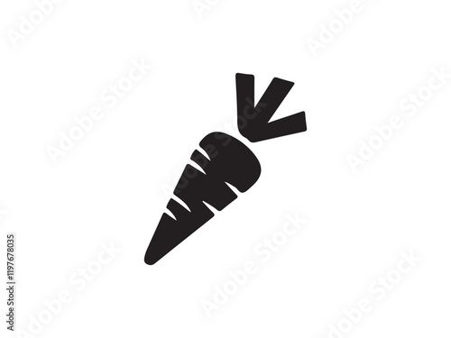 Simple black and white carrot icon.A straightforward, black silhouette of a carrot against a white background.