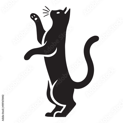 Silhouette Illustration of a Cat Reaching Up