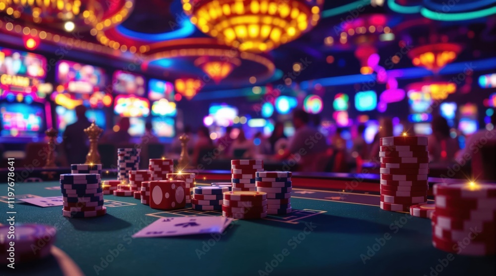 custom made wallpaper toronto digitalvibrant casino gaming table with colorful chips and cards under bright neon lights, depicting a thrilling gambling atmosphere and nightlife scene