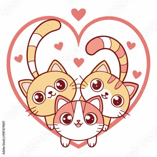 Adorable cartoon cats forming a heart shape, perfect for designs, prints, and gifts.